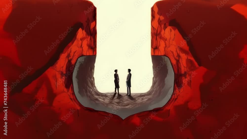 Poster an individual is being pulled in two opposing directions by two different paths symbolising the inte