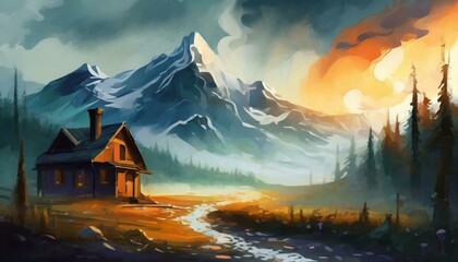 house in the woods paintig wallpaper wallpaper Blue Monday concept, the most sad and depressing day