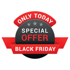 Black Friday sale special offer only today black red badge design template realistic vector