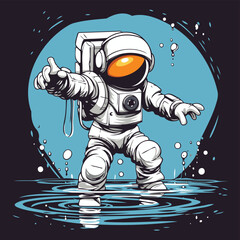 Astronaut in the water. Vector illustration in retro style.