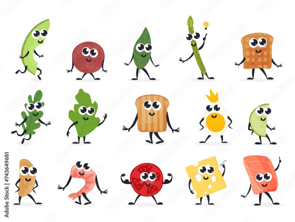 Wall mural Food character funny comic cartoon emoticon with face leg and hand set isometric vector