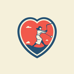 Golf club emblem in heart shape. Vector illustration. flat design.