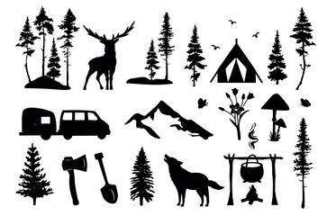 camping vector silhouette set