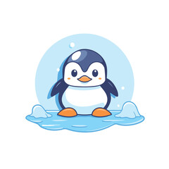 Cute penguin in the water. Vector illustration on white background.