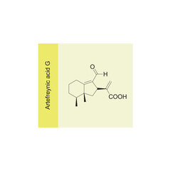 Artefreynic acid G skeletal structure diagram.Sesquiterpene compound molecule scientific illustration on yellow background.