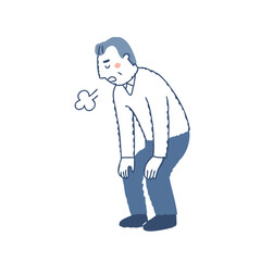 疲れてため息をついているシニア男性