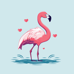 Flamingo in love. Vector illustration on a blue background.