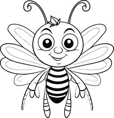 Coloring book for children: bee. Black and white vector illustration.