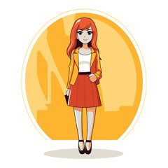 Fashion girl with red hair. vector illustration in flat style.