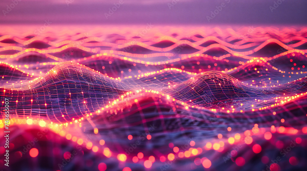 Poster futuristic digital wave in abstract design. bright light and network flow in a modern technological 