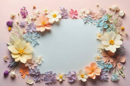 a paper note at the center with tiny white and colorful flowers on a soft pastel background with a hint of floral pattern