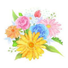 かわいい水彩の花束　イラスト素材