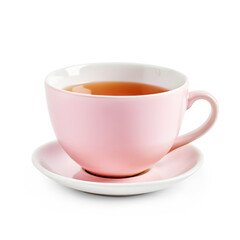 Pink tea cup isolated on white background. Generative Ai.