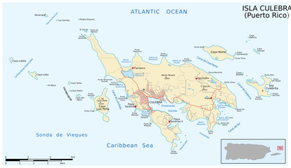 Fototapeta na wymiar Vector road map of the Puerto Rican island of Culebra