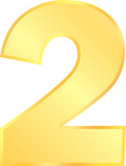 Gold number 2 png element cutout for symbol sign icon font number text vector decoration illustration