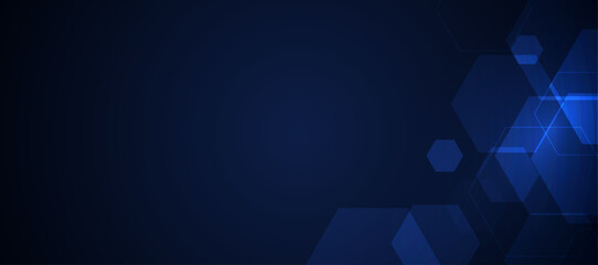 Abstract blue hexagonal background for futuristic digital hi-tech communication innovation design. - obrazy, fototapety, plakaty