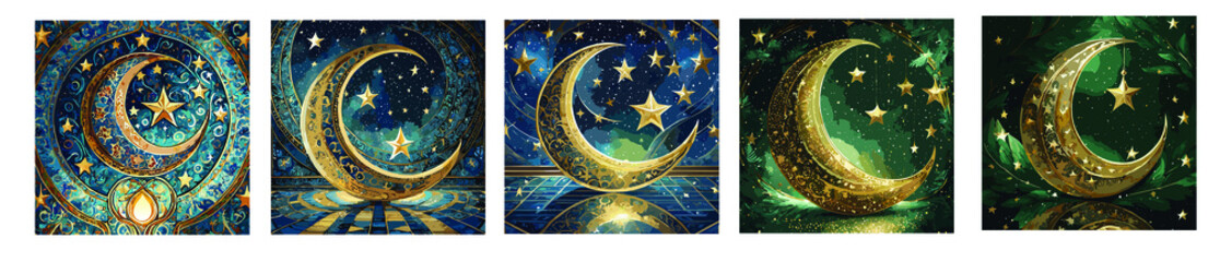 Naklejka premium Crescent with Stars moon fairy tale illustration 
