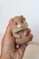 Knitted hamster toy with yarn and knitting accessories - 743657465
