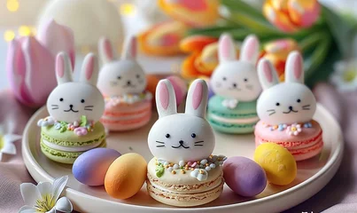 Rolgordijnen cute and tasty bunny easter colorful macarons © Pter