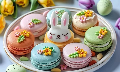 Gartenposter cute and tasty bunny easter colorful macarons © Pekr