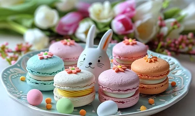 Fotobehang Macarons cute and tasty bunny easter colorful macarons