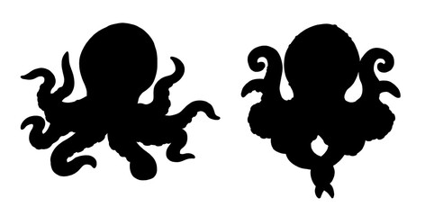 Silhouette of octopus. Template with sea ​​animals. Template to cut out.	