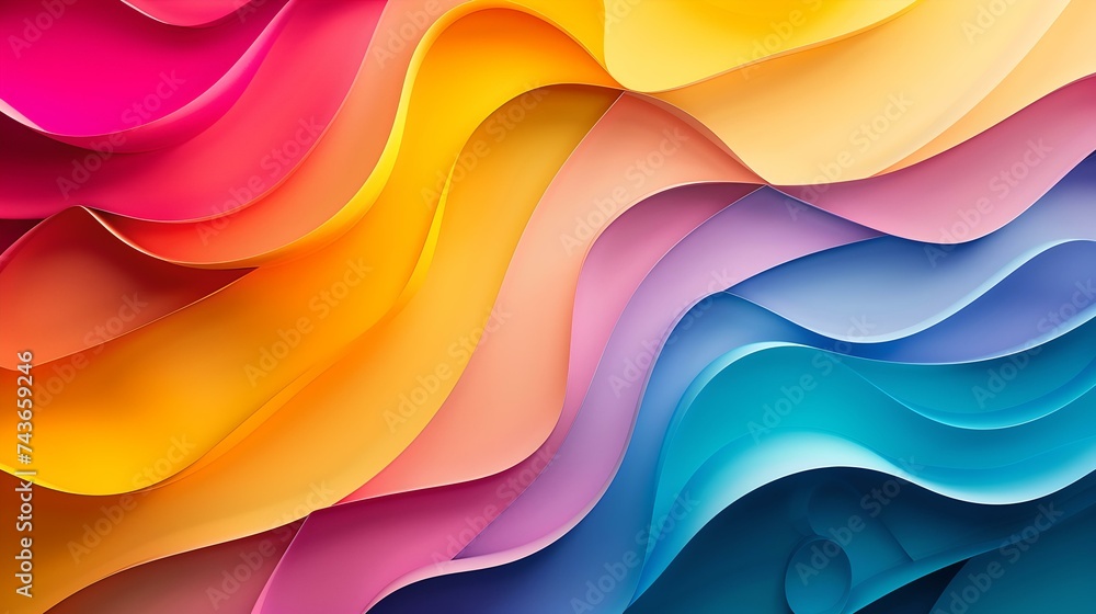 Poster vibrant array of wavy layers in abstract design, digital colorful background with fluid shapes. mult