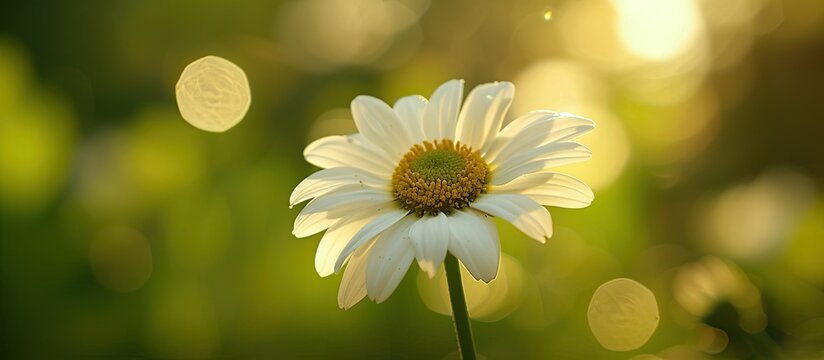 A stunning white flower with a vibrant yellow center stands out in a field.