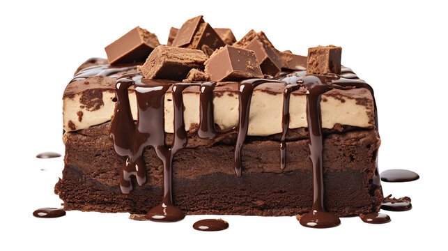 Homemade Gourmet Chocolate Fudge Brownie Cake on transparent background – Indulgent Pastry Delight for Sweet Cravings