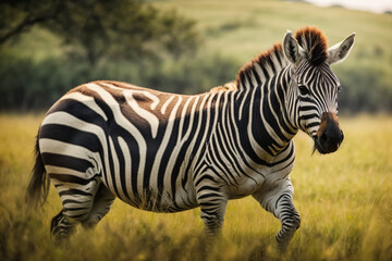 closeup of a single zebra on the savannah in the Maasai Mara Kenya
