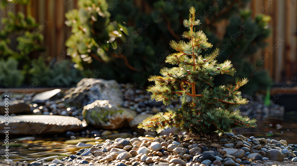 Poster dwarf alberta spruce creating an oasis in a backyard