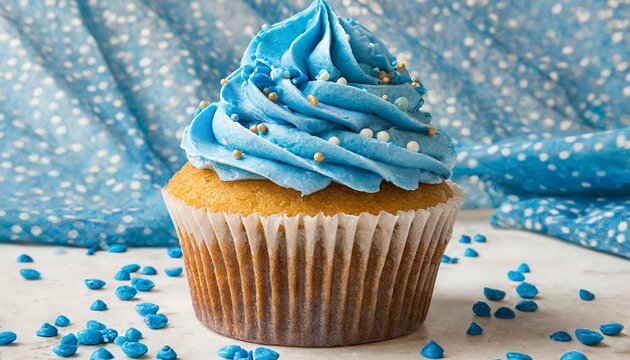 Blue Cupcake With Blue Sprinkles On Transparent Background