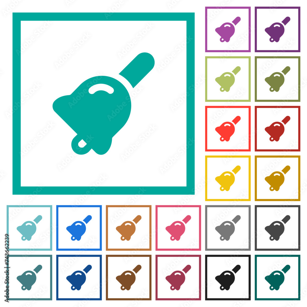 Poster handbell solid flat color icons with quadrant frames