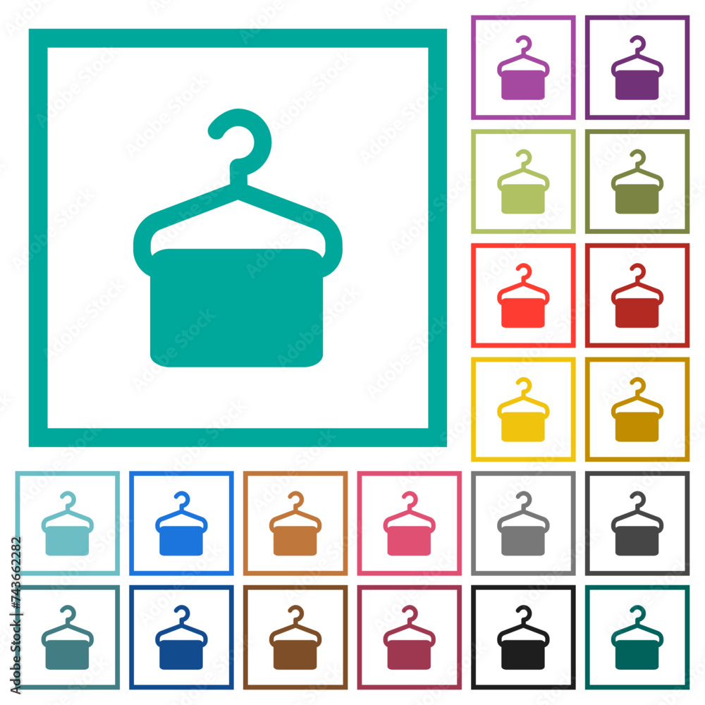 Poster towel on hanger flat color icons with quadrant frames