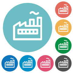 Factory building outline flat round icons