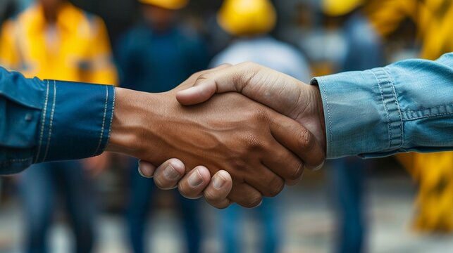 A worker shaking hands with their employer, representing mutual respect and cooperation, labour day