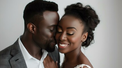 Intimate moment of a couple in love, gentle affection and elegance. portrait of a loving pair. style and beauty captured. perfect for wedding inspiration. AI