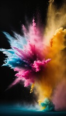 "Chromatic Chaos: Explosive Color Powder on Gradient Background, Fading from Black to White in Stunning Display"