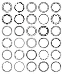 Big set of Round geometrical maori border frame design. Simple. Black and white collection. African, maya, aztec, ethnic, tribal style.