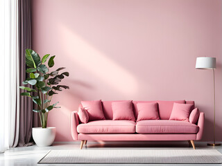 Feminine Flair: Chic Pink Seating and Blank Wall for Branding