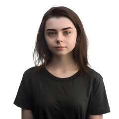Portrait of a young girl in a black T shirt isolated on white background