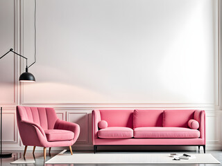 Pretty in Pink: Cozy Sofa and Chair with Blank Wall Canvas