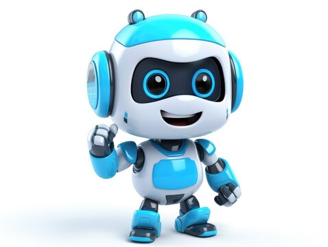 Customer support service 3d Chatbot smiling. Neural network, robots technology. Chat Bot answer user