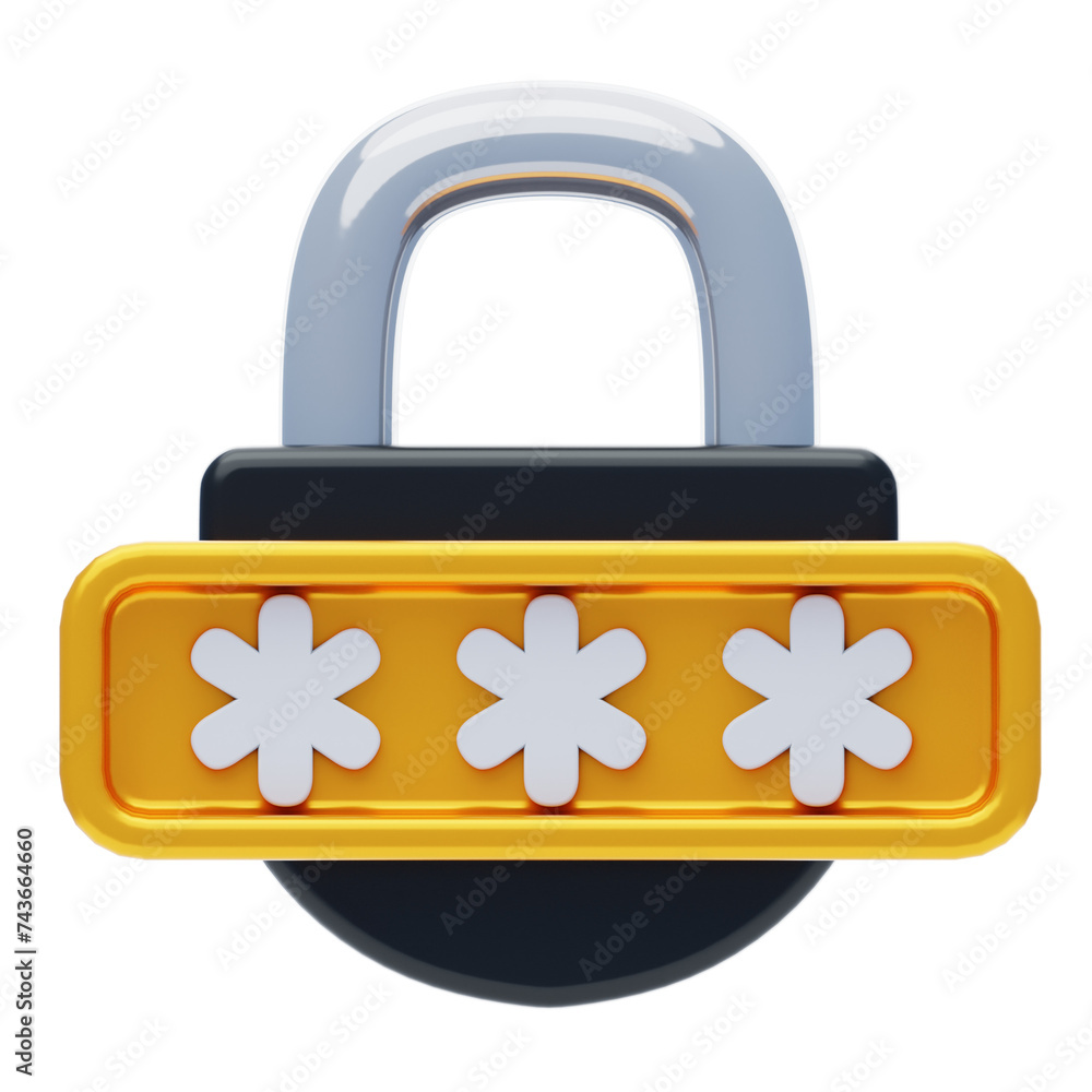 Poster 3d password on padlock model for financial security. 3d illustration, 3d element, 3d rendering. 3d v