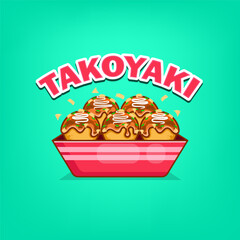 Free vector illustration of typical Japanese takoyaki snacks complete with toppings on top.