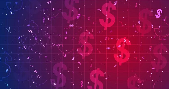 4K Dollar sign currency forex intraday options trading background. Stock market cryptocurrency bullion market analyzing trade motion graphic. Financial e-commerce wealth and money growth exchange bg.
