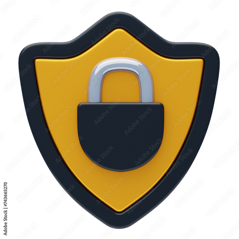 Poster 3d secure shield and padlock. 3d illustration, 3d element, 3d rendering. 3d visualization isolated o