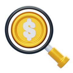 3D Research With A Magnifying Glass. 3d illustration, 3d element, 3d rendering. 3d visualization isolated on a transparent background