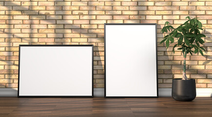 abstract mock up room with picture frame as template - 3D Illustration - 743665663