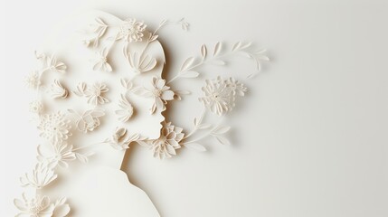 Artistic paper cut-out of flowers and a female silhouette, symbolizing beauty and creativity, great...